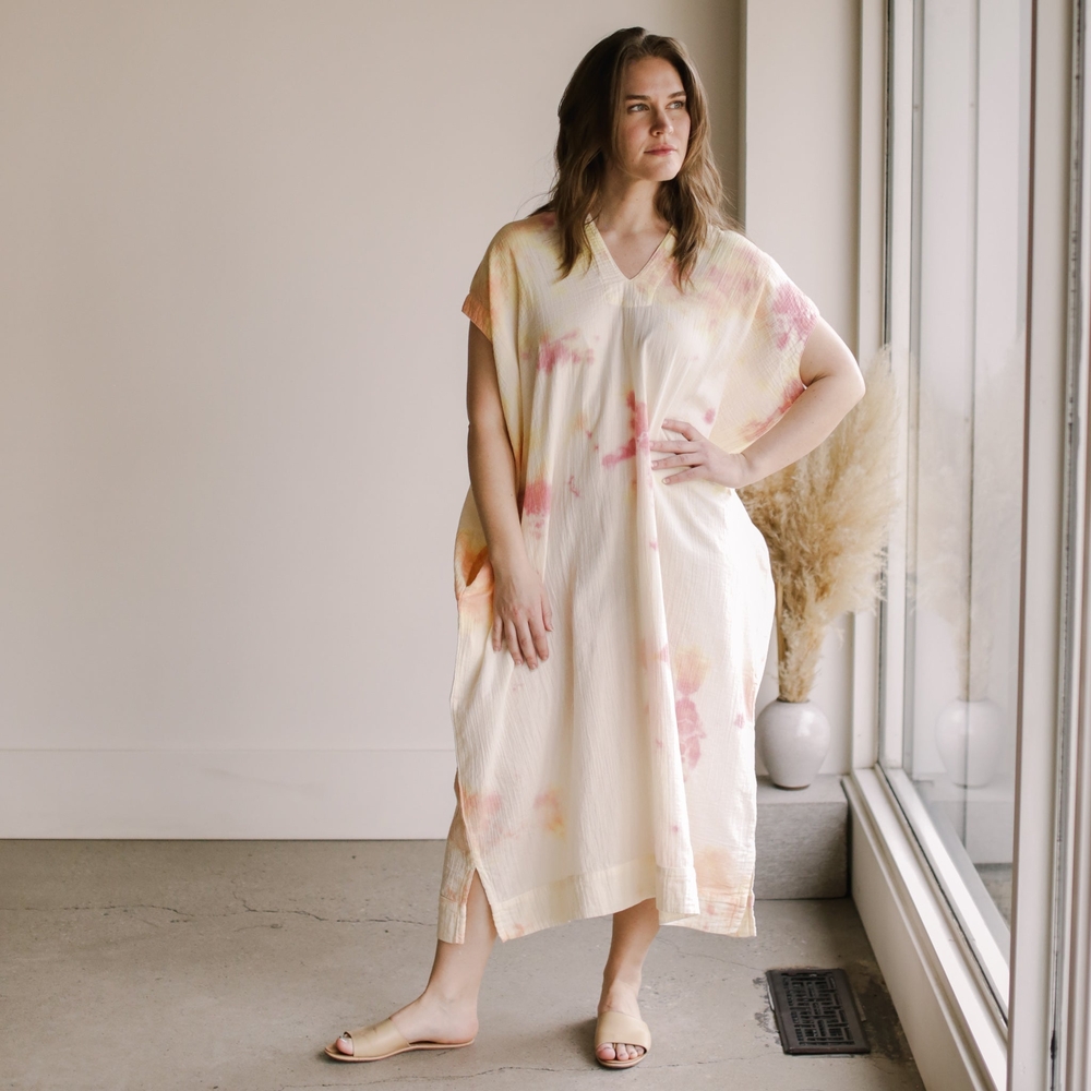 Tie-Dye Maxi Dress - Pink and Yellow